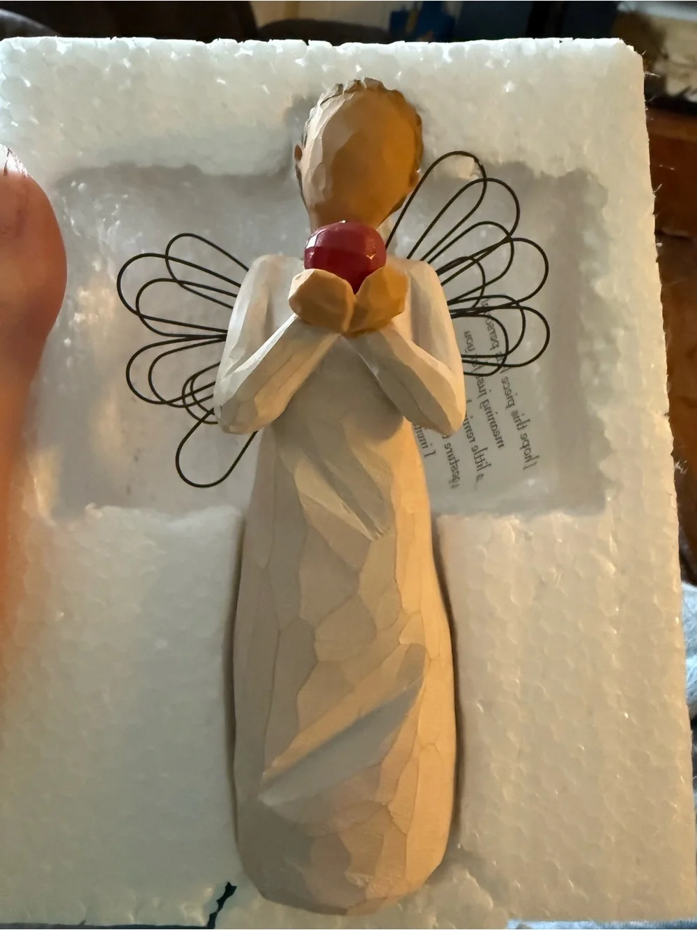 Willow Tree White Angel Figurine with Red Accent and Brown Hair